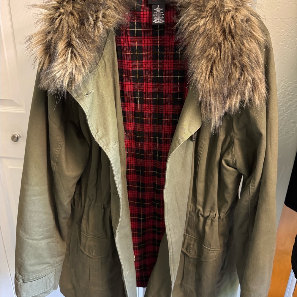 Torrid Green Utility Jacket with Fur Trim